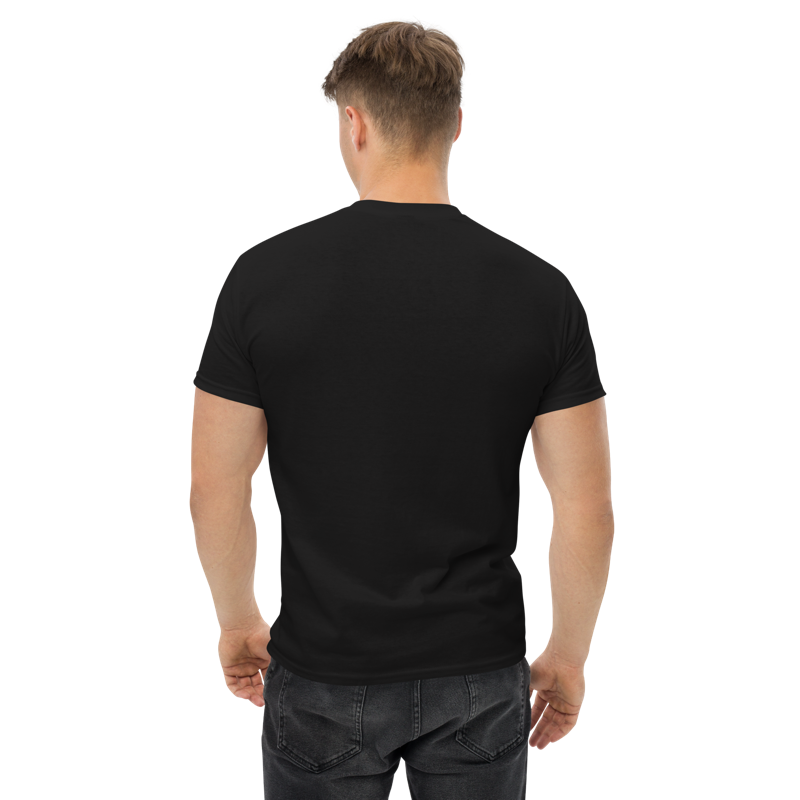 Model wearing the black CockBlock® Logo Tee, back view