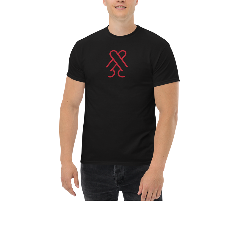 Model wearing the black CockBlock® Logo Tee, front view