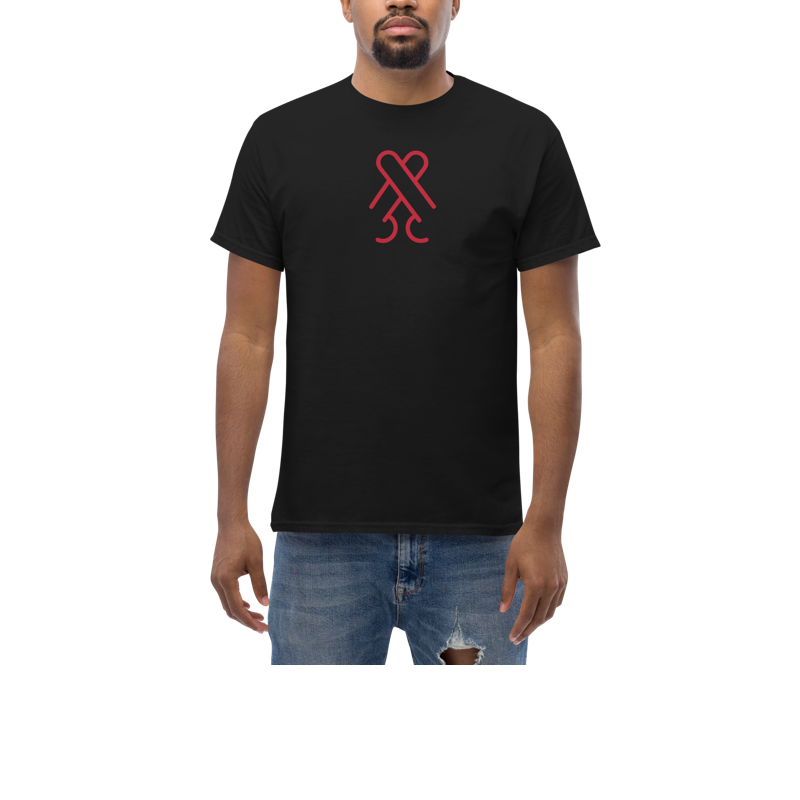 Model wearing the black CockBlock® Logo Tee, front view