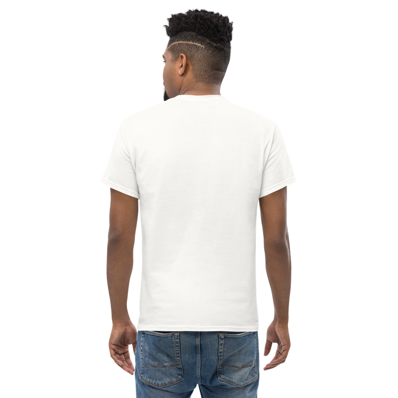 Model wearing the white CockBlock® Logo Tee, back view
