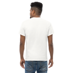Model wearing the white CockBlock® Logo Tee, back view