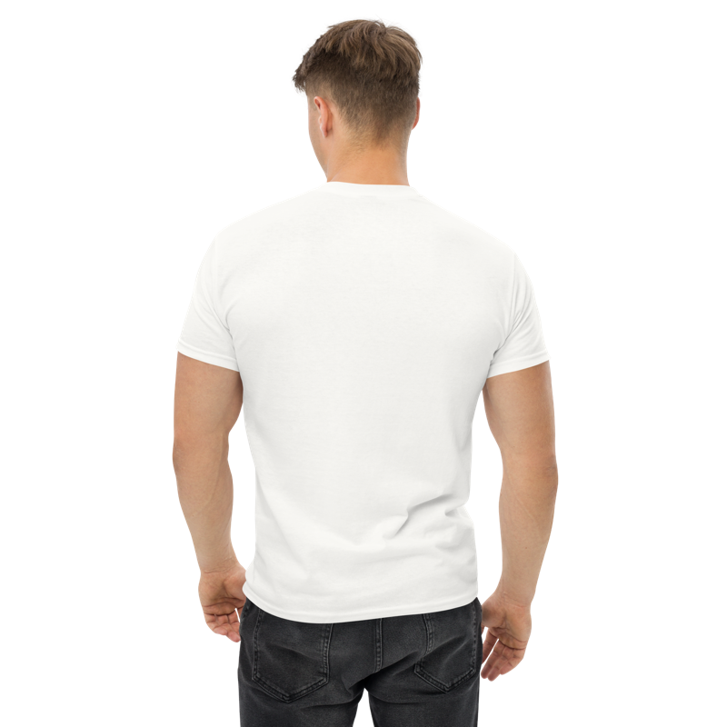 Model wearing the white CockBlock® Logo Tee, back view