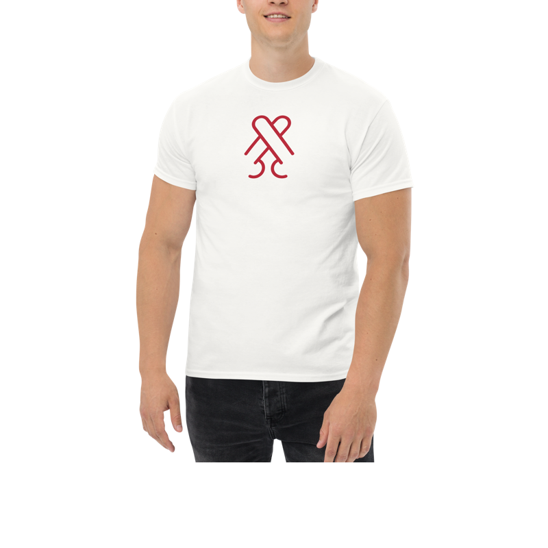 Model wearing the white CockBlock® Logo Tee, front view